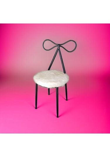 Fiyonk Makyaj Sandalyesi - Siyah İskelet Peluş Döşeme