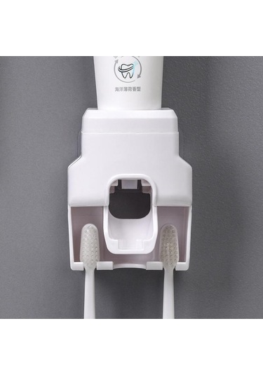 Beyaz Hapythda Duvara Monte Diş Fırçası Tutucu Seti Otomatik Diş Macunu Dispenseri Su Geçirmez Banyo Aksesuarları Diş Macunu Sıkacağı Beyaz