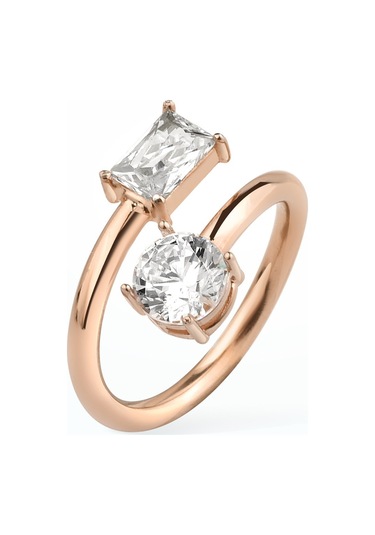 14 Ayar Altın Kaplama Baget Ve Yuvarlak Kesim Taşlı Yüzük - Rs00115 Altın