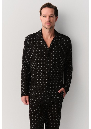 Suwen Adrian Erkek Maskülen Pijama Takımı Sh26309660b911 Siyah Desenli