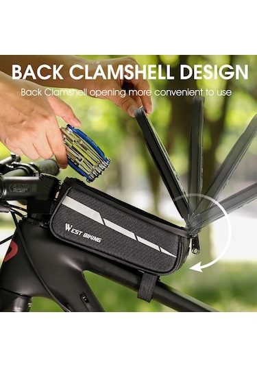 West Biking 7'' Bisiklet Cep Telefonu Gidon Çantası Siyah Gri Gri - Siyah
