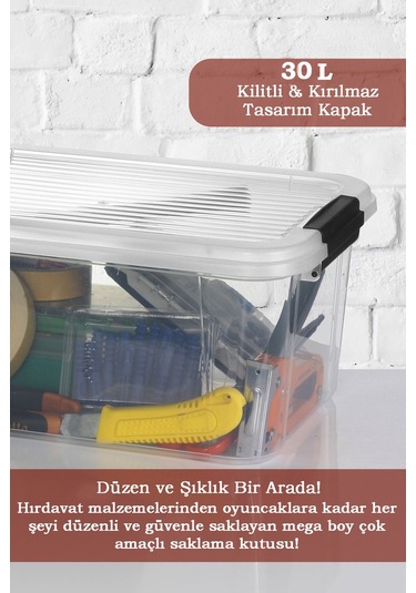 2'li 30l Multibox Saklama Kabı Kilitli Kapaklı Çok Amaçlı Düzenleyici Kiler Depolama Saklama Kutusu Şeffaf