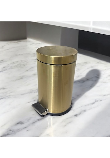 İsaoğlu Yapı Mat Gold Çöp Kovası Pedallı Paslanmaz Mat Altın Kova Premium Fırçalanmış Gold Gold Altın