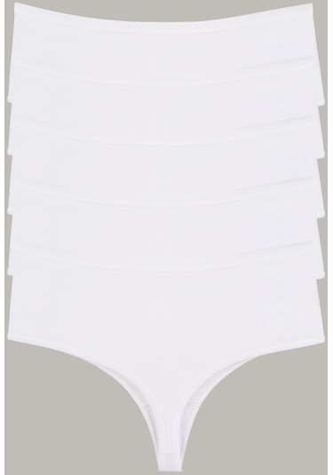 Kadın Külot Yüksek Bel Tanga Büyük Beden 5 Li Paket Beyaz 26302 R01 Beyaz