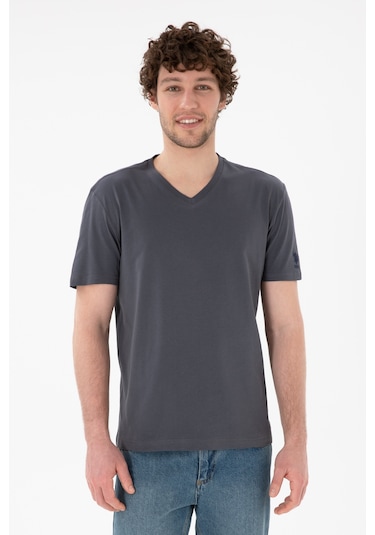 U.S. Polo Assn. Erkek Regular Fit V Yaka Antrasit Basic Tişört 50305858-VR006 U.S. Polo Assn. Erkek Regular Fit V Yaka Antrasit Basic Tişört 50305858-VR006
