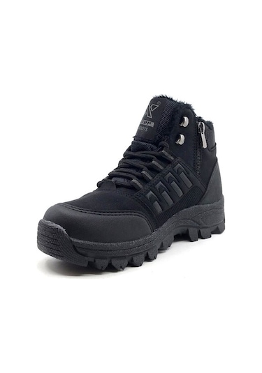 Erkek Kışlık Bot Ortepedi Termal Kürklü Fermuarlı Kauçuk Taban Siyah