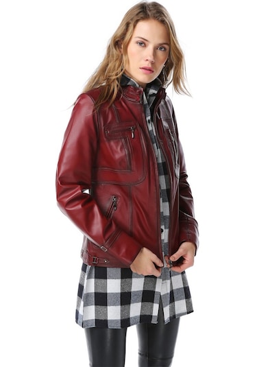Dericlub Yb2043 Gerçek Deri Kadın Mont Ök.bordo Ök.bordo Bordo