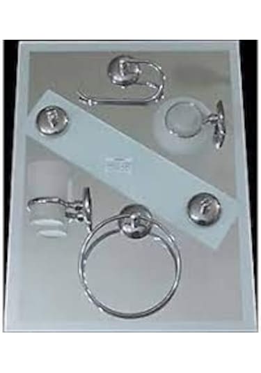 6 Parça Aynalı Banyo Aksesuar Seti Beyaz - Gri