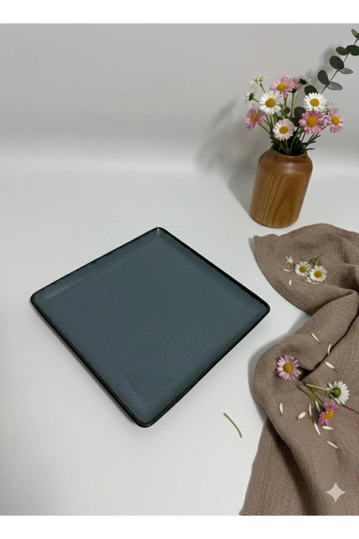 Moderna 25 Cm Kare Kayık Servis Sunum Kahvaltı Tabağı Mavi