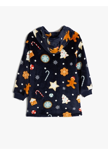 Koton Yılbaşı Desenli Kapşonlu Polar Sabahlık Lacivert Desenli 5wlk70016mk 7d2 Lacivert