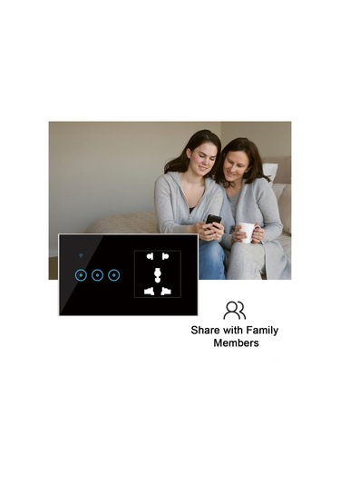 Qingmipy Akıllı Wi-fi Priz & Anahtar - Alexa/google Asistan Uyumlu, Dokunmatik Kontrol, 2'li Fonksiyon, Siyah