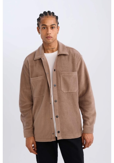DeFacto Relax Fit Polar Uzun Kollu Gömlek A4782AX24WNBN571 Kahve