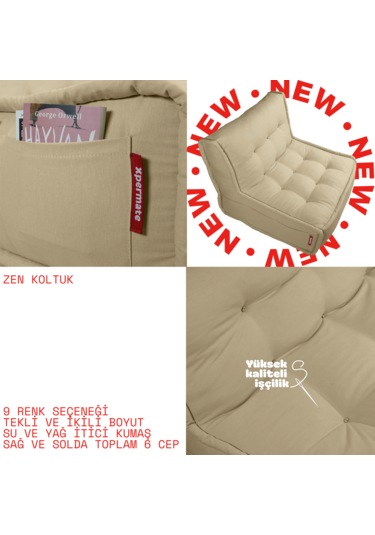 Xpermate Zen Sırtlı Minder İskandinav Tarzı Minder 80x60 Bej