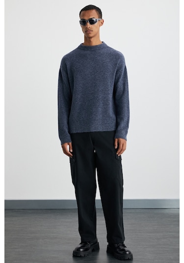 Tromso Erkek Relaxed Fit Bisiklet Yaka Sıcak Tutan Triko Indigo Kazak