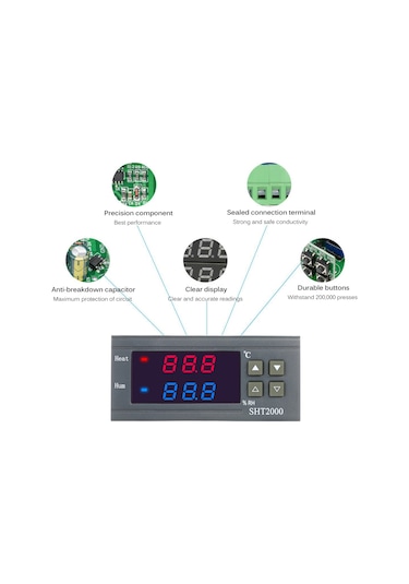 Vkemall Sht2000 Akıllı Sıcaklık Ve Nem Kontrol Cihazı, Abs Malzeme, Ac110-220v, -20 /+60 Aralığı, Röle Çıkışı, 10a Maksimum Güç