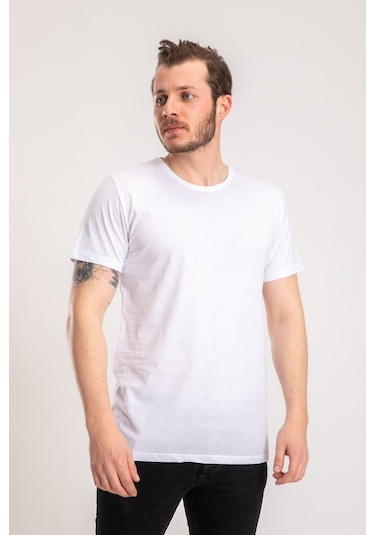 Nacar Store Erkek Lacivert Basic T-shirt Beyaz