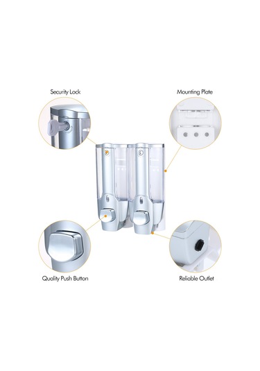 Ximistore9 Duvara Monte Çift Hazneli Kilitli Sabunluk - Gümüş Mat, 380ml Kapasite, Abs Malzeme, Sızdırmaz Tasarım Gümüş