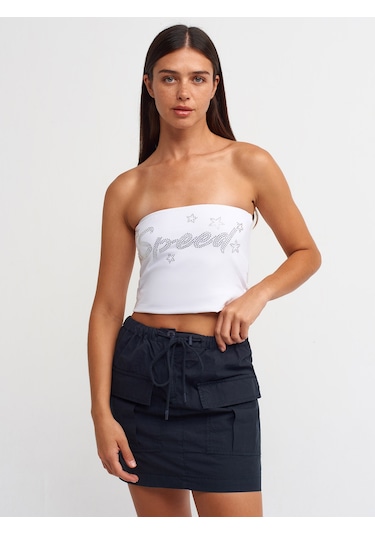 Dilvin Baskılı Crop Top Beyaz
