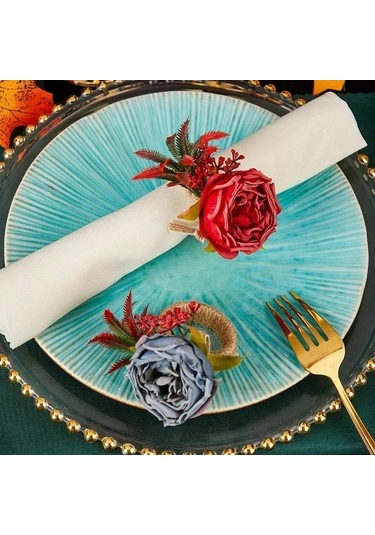 Trendooze Gaojunshop01 Turuncu Çiçekli Peçete Halkası, Canlı Dekorasyon Turuncu