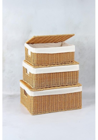 Digithome 3 Lü Kapaklı Hasır Organizer Sepet- 1376 Kahverengi