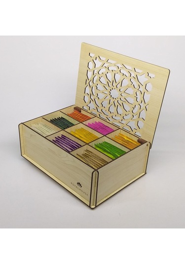 Ahşap Çay Kutusu Tea Box 9 Bölmeli Akc 72 Adet Bitki Çayı Dahil Çok Renkli