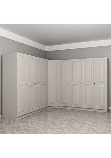 Kale 9 Kapaklı 4 Çekmeceli Köşe Dolap Kumtaşı Mebran İlkbahar 190cm Bej