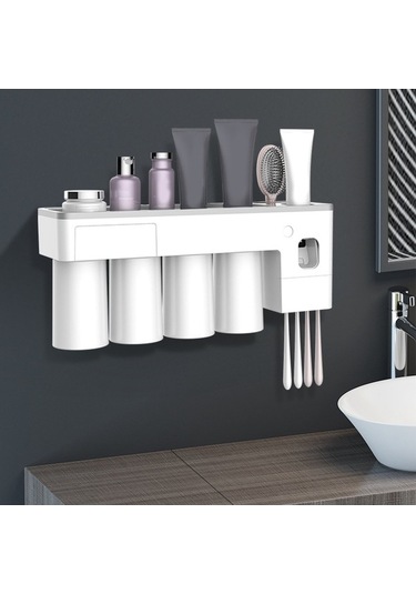 Bloomnest Lebıhmurah Bf625 Aile Manyetik Diş Fırçalama Suyu Yıkama Temizleyici Fincan & Diş Macunu Dispenseri Beyaz