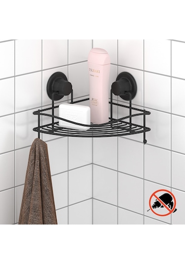 Teknotel Vakumlu Tek Katlı Banyo Köşe Rafı Mat Siyah Dm250 Siyah