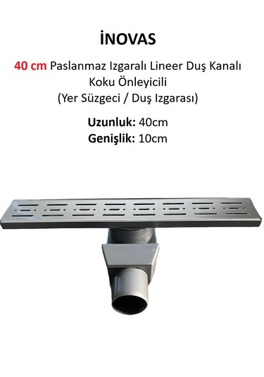 40 Cm Paslanmaz Izgaralı Lineer Duş Kanalı Koku Önleyicili