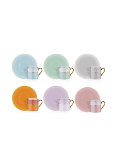 Neva N3505 Monet 6 Kişilik Kahve Fincan Takımı 90 Ml 6 Farklı Renkli Ve Gold Kulplu