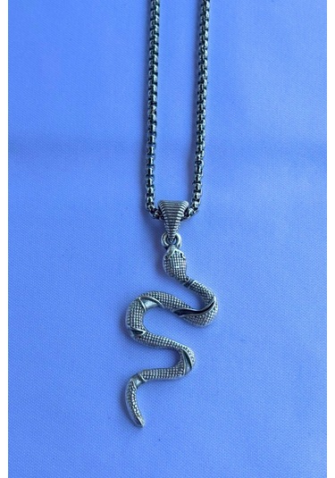 Yılan El İşçiliği Paslanmaz Çelik Zincir Erkek Kolye Gümüş