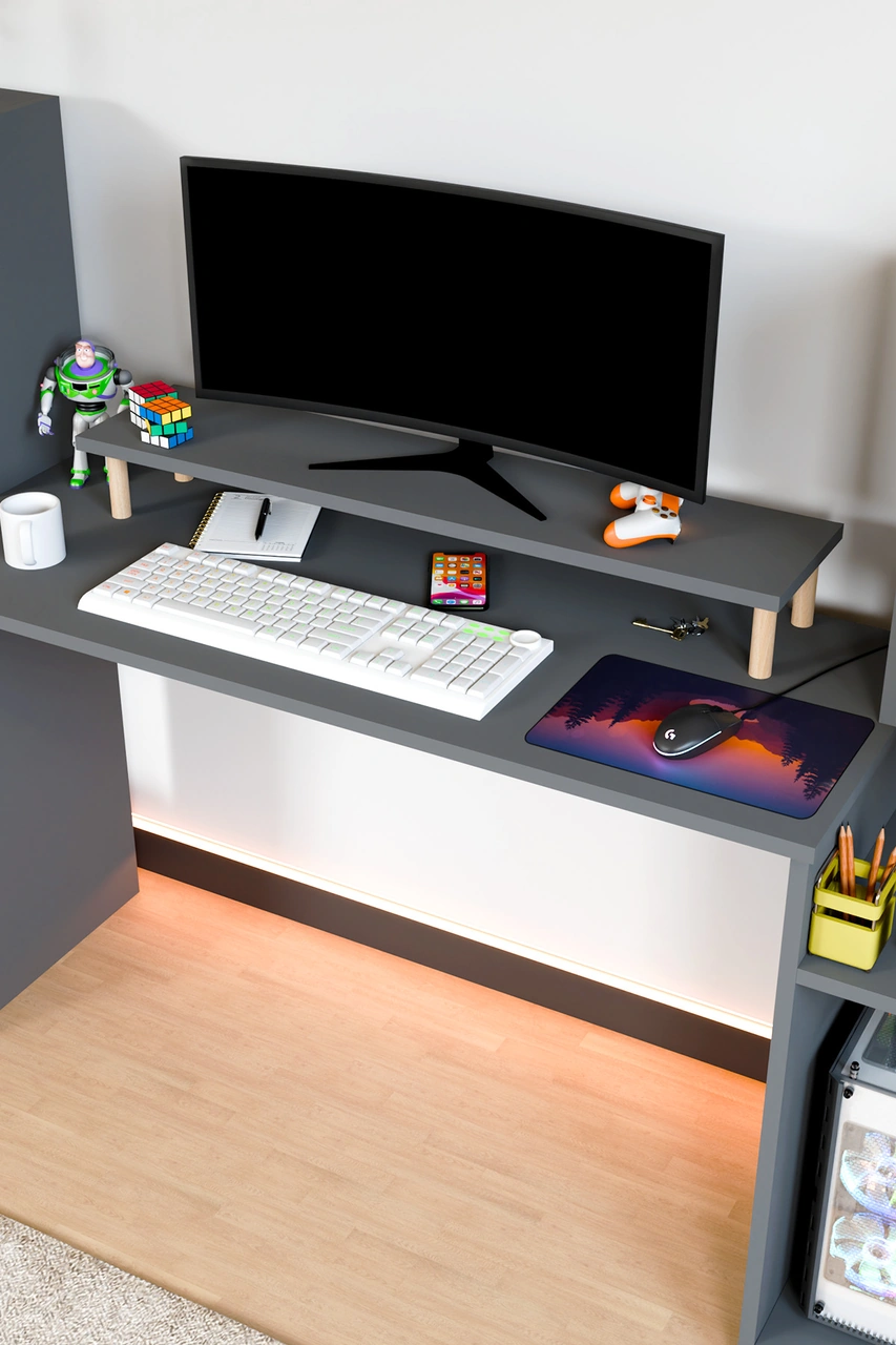 Moyo Monitör Yükseltici, Ekran Yükseltici, Masa Üstü Organizer Antrasit Gri