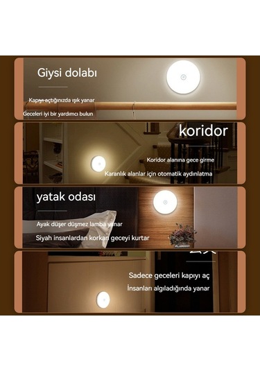Soulader Usb İle Şarj Edilebilir Hareket Sensörlü Otomatik Gece Lambası Akıllı Led Aydınlatma Sari
