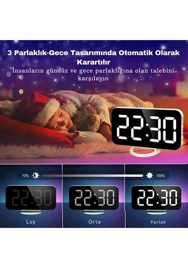 Techtic Alarmlı Termamotre Aynalı Çift USB Masa Saati