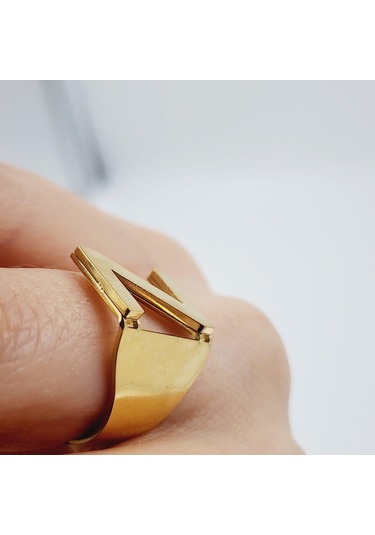 Çelik Gold Düz Kesim Harf Yüzük -z Harfi- Ayarlı Ölçü-1901 Altın