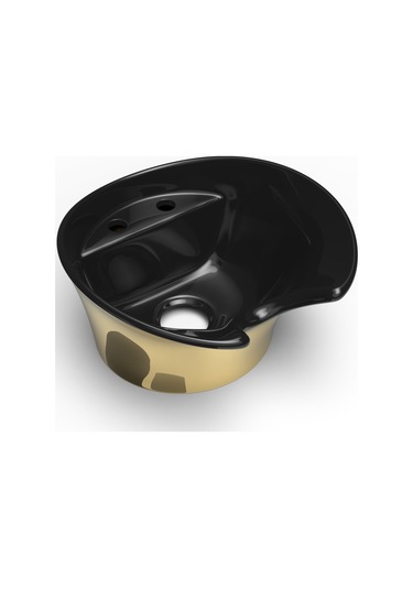 Seramik Kuaför Lavabosu 57 Cm Dış Altın İç Siyah Bayan Oval Yıkama Başlığı Altın