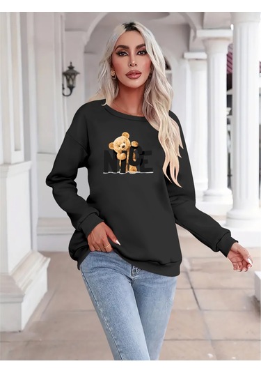 Supplierby Kadın Uzun Kollu Bisiklet Yaka Viskon Iki Iplik Bluz Antrasit