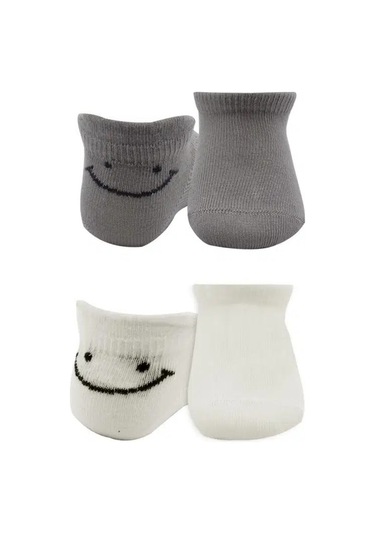 Mbb E-ticaret 2'li Sneakers Smile Penye Çorap 20106 Gri Ekru