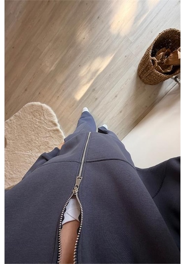 Neşeli Butik Kadın Oversize 3 İplik Cepli Eşofman Takımı Nm029 Antrasit
