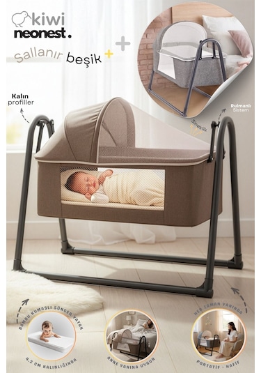 Kiwi Neonest Anne Yanı Cibinlikli Ve Tenteli, Sallanır. Keten , Portatif Sepet Beşik Kahverengi Kiwi Neonest Anne Yanı Cibinlikli Ve Tenteli, Sallanır. Keten , Portatif Sepet Beşik Kahverengi