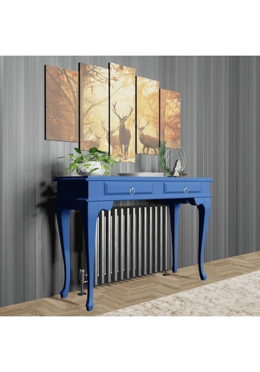 Roys Ahşap 100 Cm Mavi Çekmeceli Petek Üstü Yüksek Dresuar Ahşap