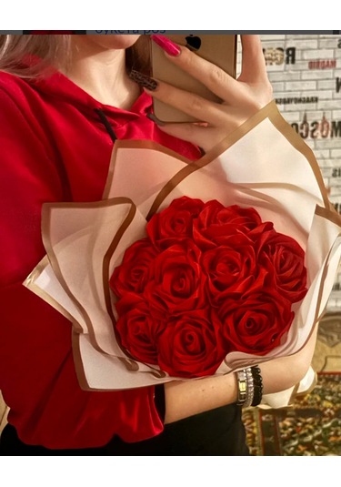 Magazin Dla Rukodel'nic Ip Gavrilov R N Kadife Kırmızı Şerit 4 Cm 3'lü Gül Buketi İçin Set 331640760