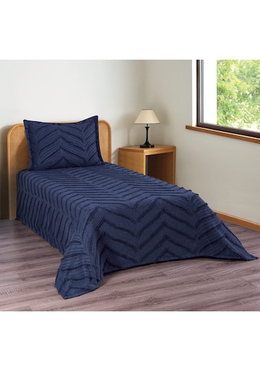 Merve 2 Parça Tek Kişilik Yatak Örtüsü Lacivert