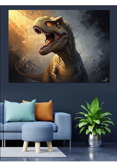 Ahşap Tablo Kükreyen Dinozor T-rex Portre Tablosu
