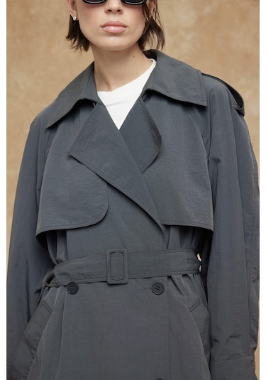 Manuka Teknik Kumaş Oversize Trenckot Antrasit