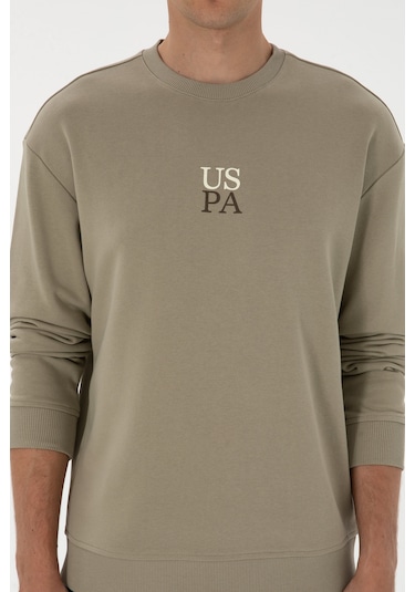 U.S. Polo Assn. Erkek Bisiklet Yaka Comfort Fit Açık Haki Basic Sweatshirt 50313760-VR183