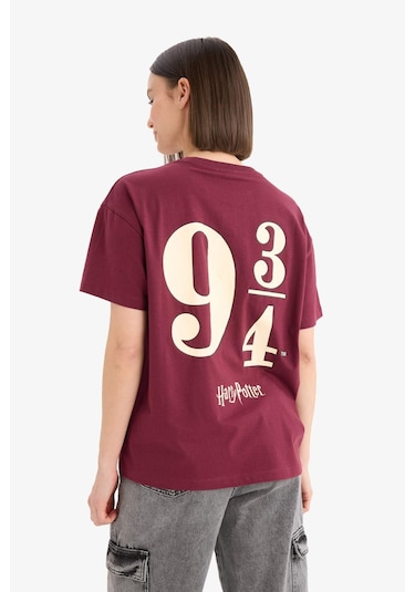 Defacto Coool Harry Potter Oversize Geniş Kalıp Sırt Baskılı Kısa Kollu Tişört E9850ax25aubr98 Bordo