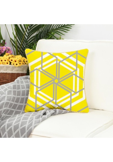 Suntek Altın İşlemeli Kare Geometrik Falnel Yastık Kılıfı
