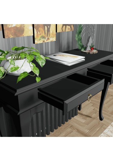 Roys Ahşap 130 Cm Siyah Çekmeceli Petek Üstü Yüksek Dresuar Siyah