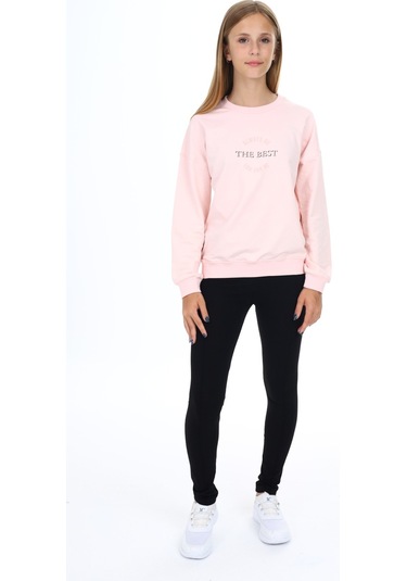 Toontoy Kız Çocuk Baskılı Taytlı Takım Pudra